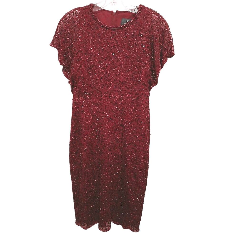 Adriana Papell Beaded Sequin Midi Dress Sz 0 Petite Holiday Christmas New Year's